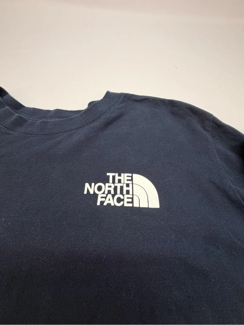 The North Face Men’s Long Sleeve Shirt Navy Blue Logo Sleeve Graphic Crewneck